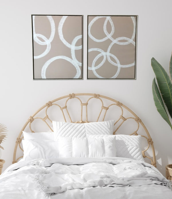 Set of Two Blush and White Abstract Circles Framed Canvas Wall Art