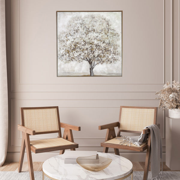 Neutral Gray and Tan Large Tree Canvas Wall Art