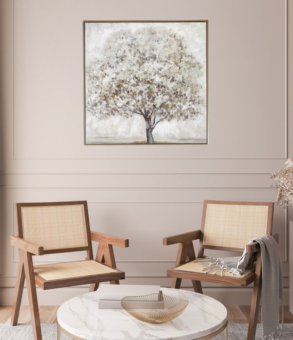 Neutral Gray and Tan Large Tree Canvas Wall Art