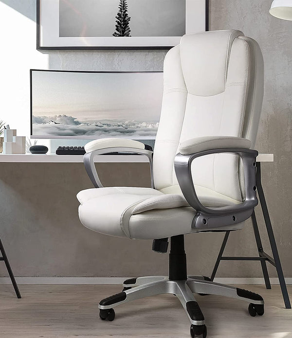 White Leather Executive Chair with Lumbar Support