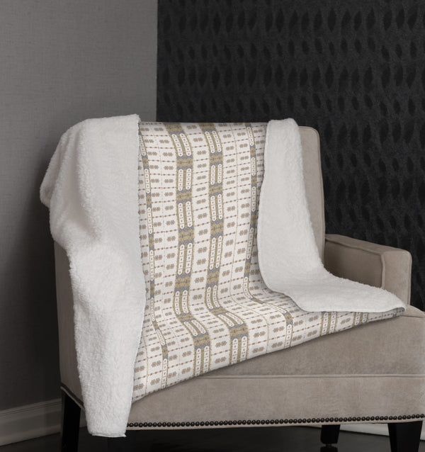 Cream Geometric Fleece and Sherpa Throw Blanket