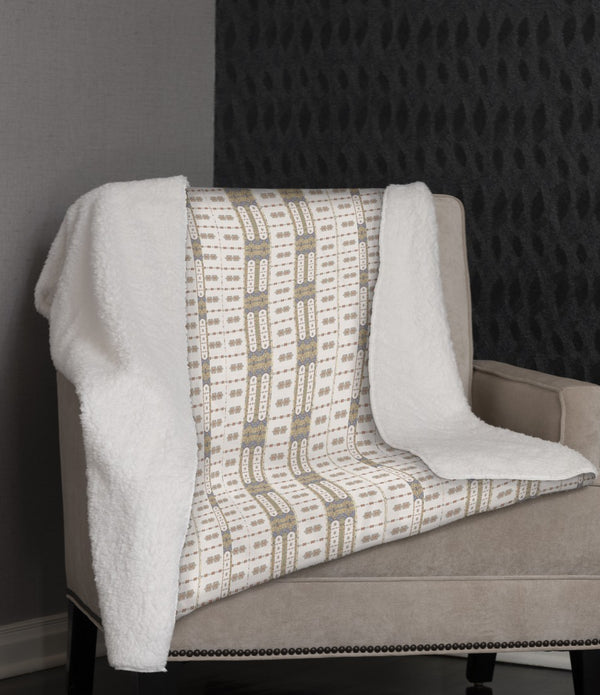 Cream Geometric Fleece and Sherpa Throw Blanket