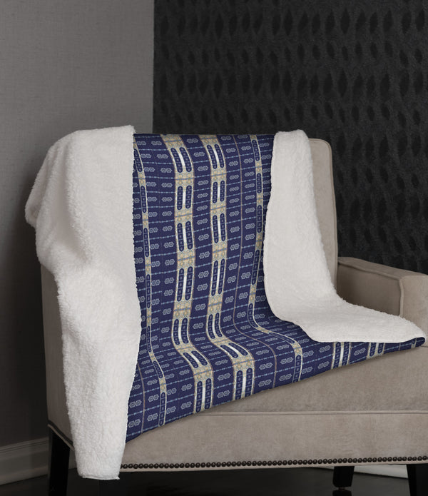 Indigo Blue Geometric Fleece and Sherpa Throw Blanket