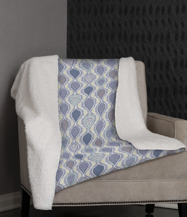 Boho Shades of Grey and Blue Fleece and Sherpa Throw Blanket