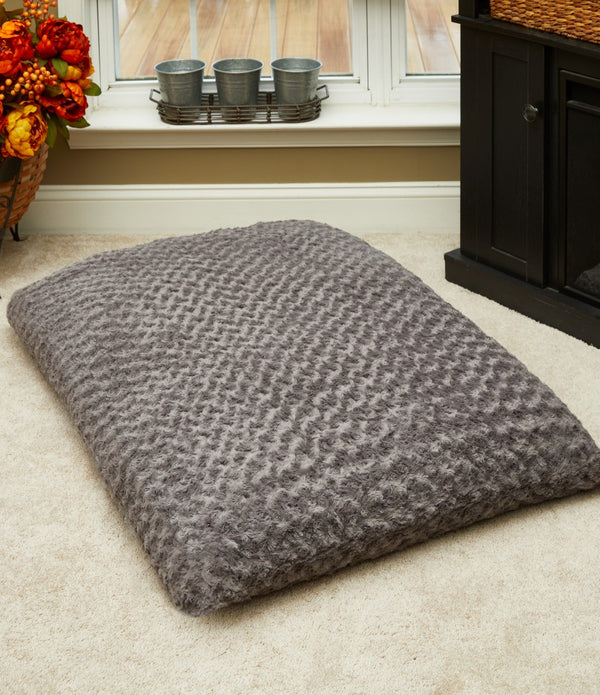 Gray 2' x 3' Lux Faux Fur Rectangle Pet Bed