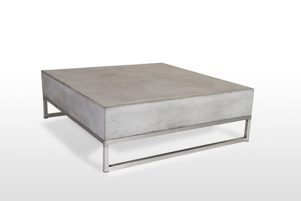 Modern Square Dark Gray Concrete and Steel Coffee Table