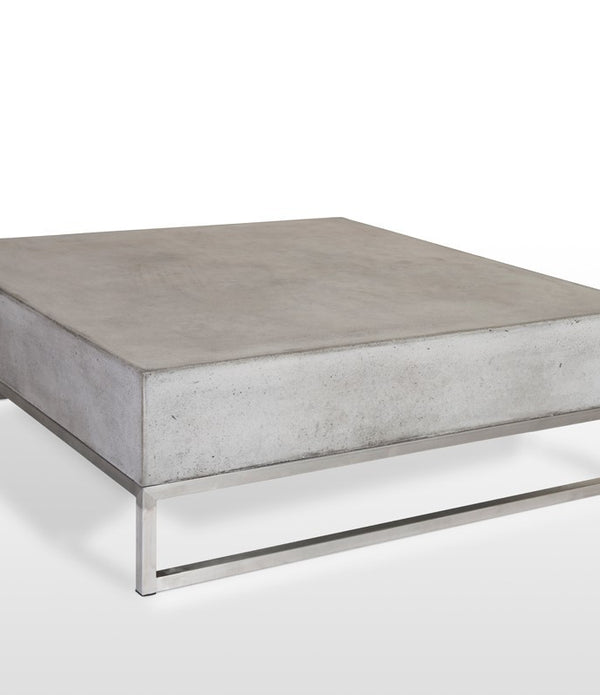 Modern Square Dark Gray Concrete and Steel Coffee Table