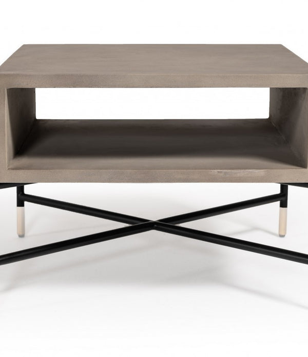 Modern Gray Concrete and Black Metal Coffee Table