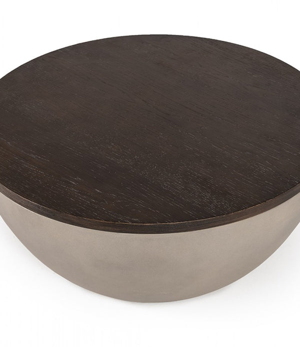 Modern Grey Concrete and Brown Oak Round Coffee Table