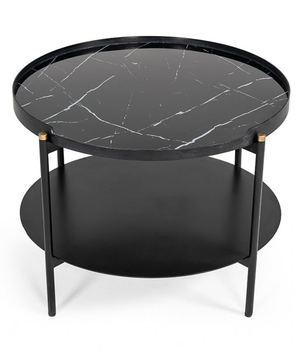 Modern Black Marble Painted Round Metal Coffee Table