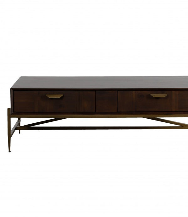 Modern Dark Mango Acacia and Brass Coffee Table