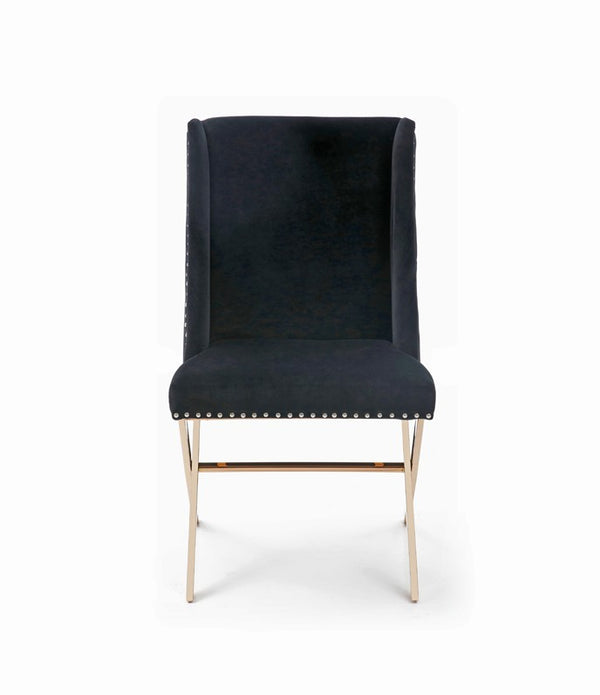 Black Velvet and Rose Gold Nailhead Modern Dining Chair