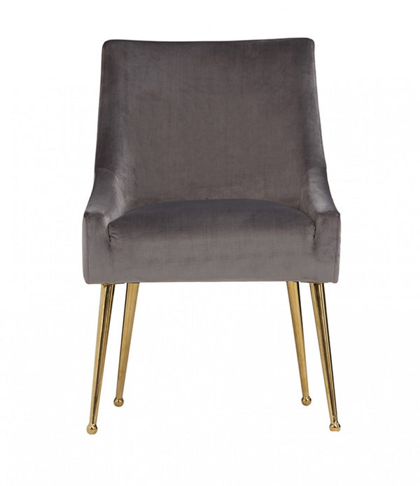 Set of Two Gray Rosegold Velvet Dining Chairs