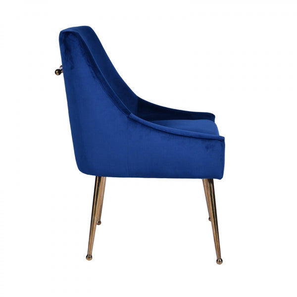 Set of Two Blue Gold Velvet Dining Chairs