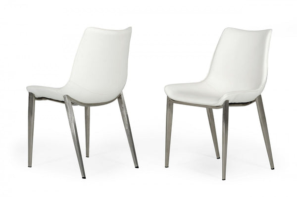 Set of Two White Faux Leather Modern Dining Chairs