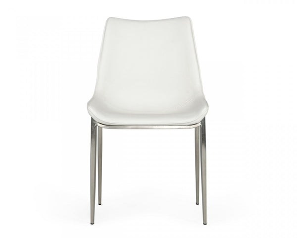 Set of Two White Faux Leather Modern Dining Chairs