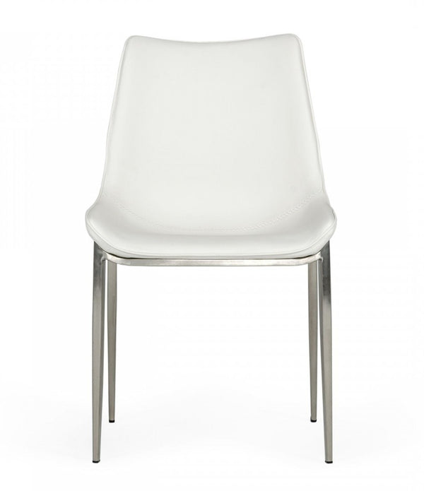 Set of Two White Faux Leather Modern Dining Chairs