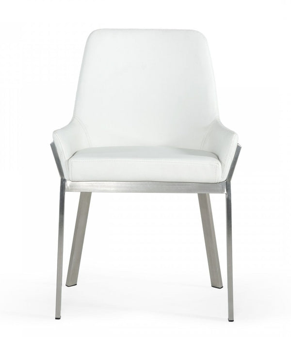 White Brushed Stainless Steel Dining Chair