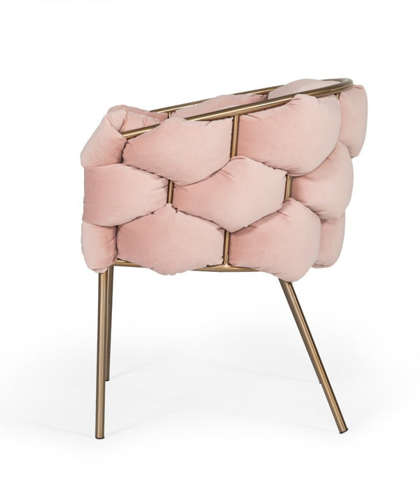 Pink Geo Velvet and Brushed Brass Velvet Dining Chair