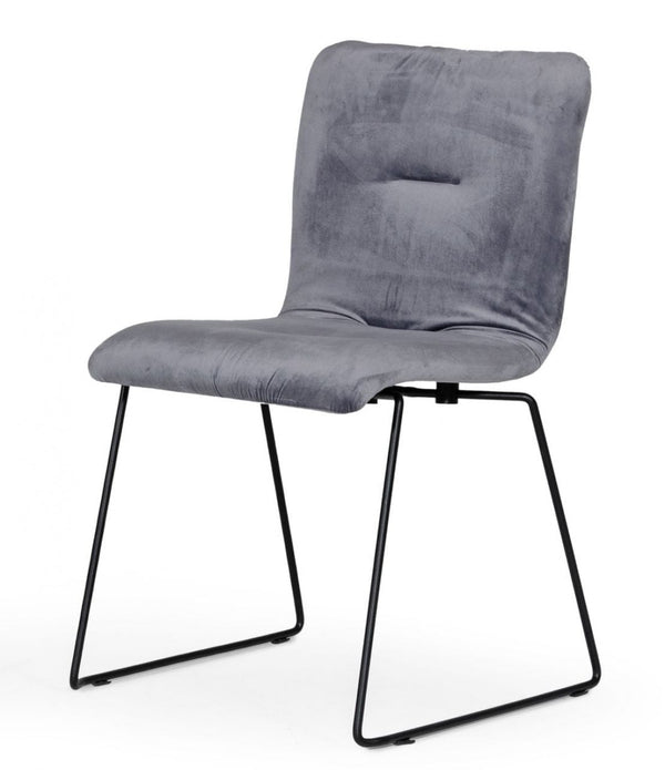 Set of Two Gray Velvet Dining Chairs