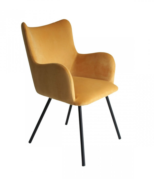 Yellow Curvy Velvet and Black Modern Dining Chair