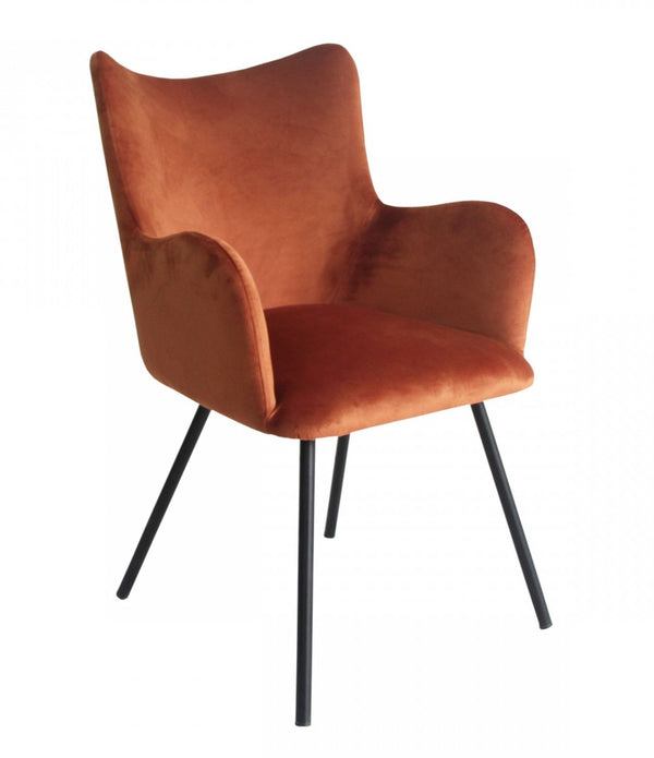 Rust Orange Curvy Velvet and Black Modern Dining Chair