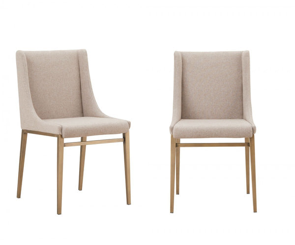 Set of Two Beige Brass Contemporary Dining Chairs