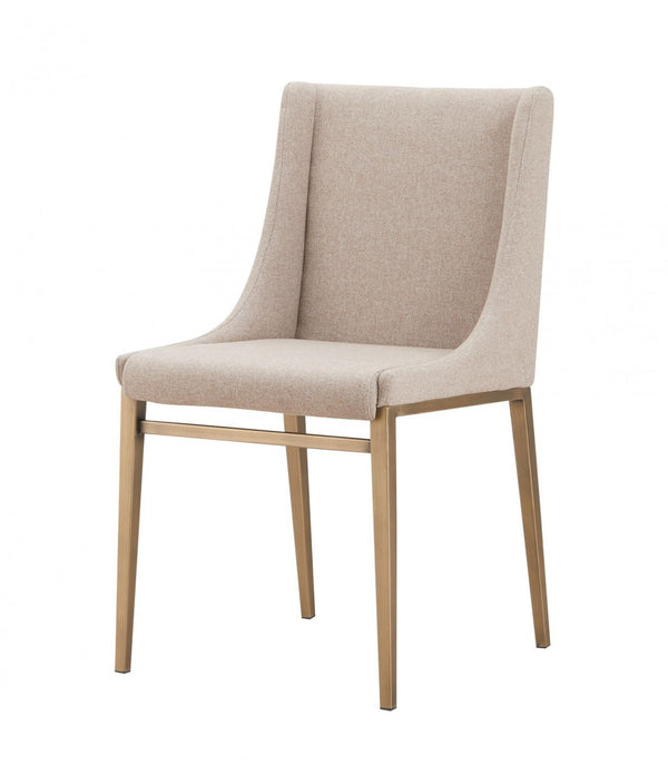 Set of Two Beige Brass Contemporary Dining Chairs