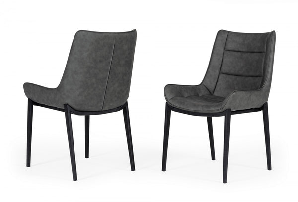 Set of Two Gray Faux Leather Dining Chairs