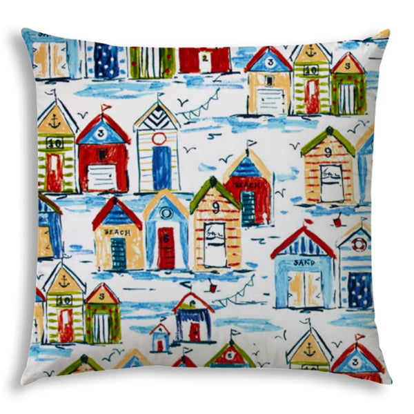 20” Blue Beach House Indoor Outdoor Zippered Pillow Cover