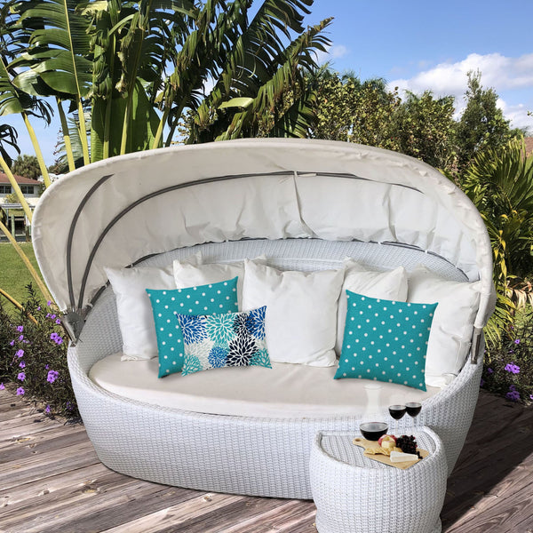 Set of 3 Turquoise Polka Indoor Outdoor Zippered Pillow Covers