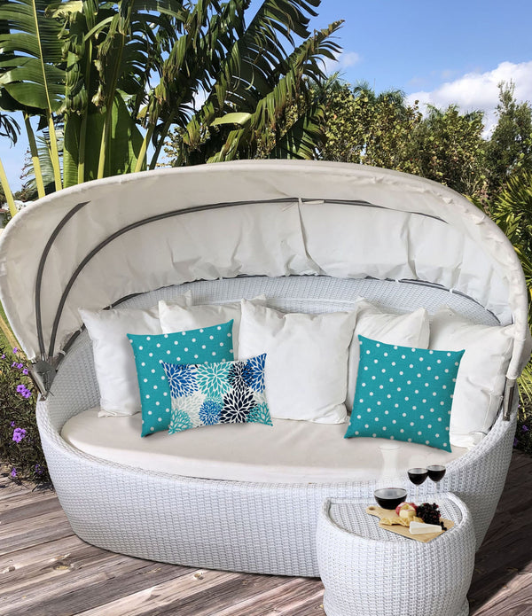 Set of 3 Turquoise Polka Indoor Outdoor Zippered Pillow Covers