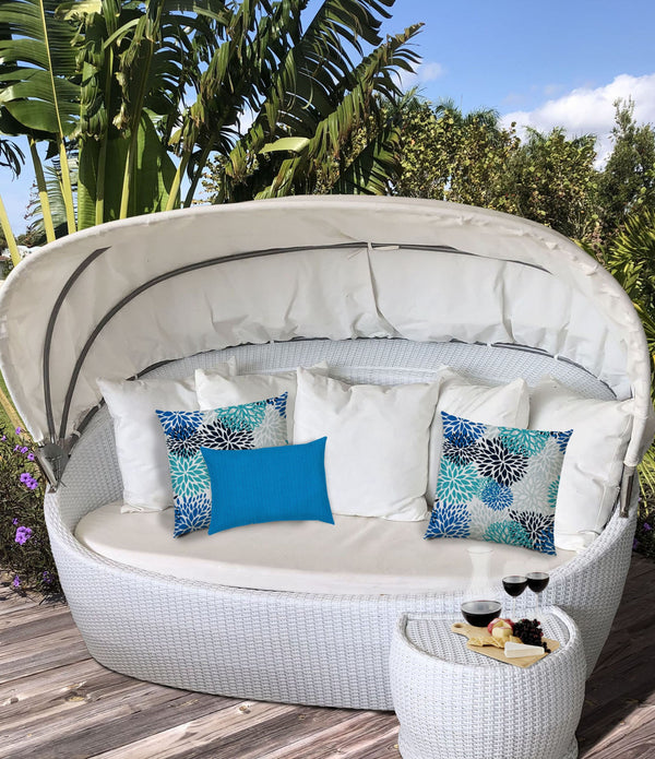 Set of 3 Blue Blooms Indoor Outdoor Zippered Pillow Covers