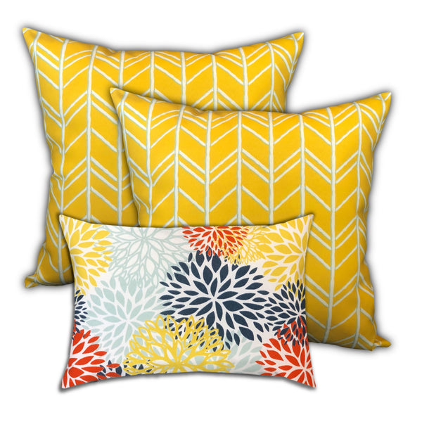 Set of 3 Yellow Chevron Indoor Outdoor Zippered Pillow Covers