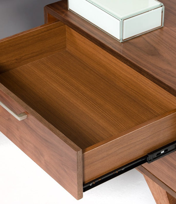 Modern Walnut Brown Nightstand with Two Drawers