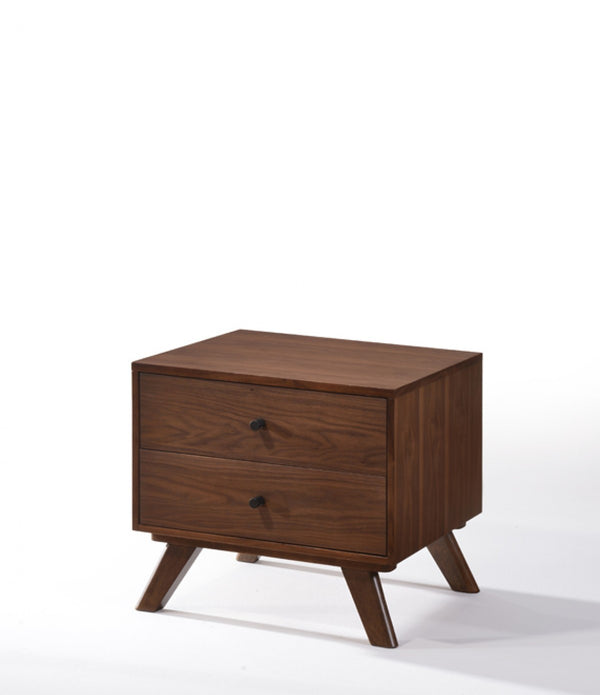 Mid Century Classic Box Shaped Walnut Nightstand with Two Drawers