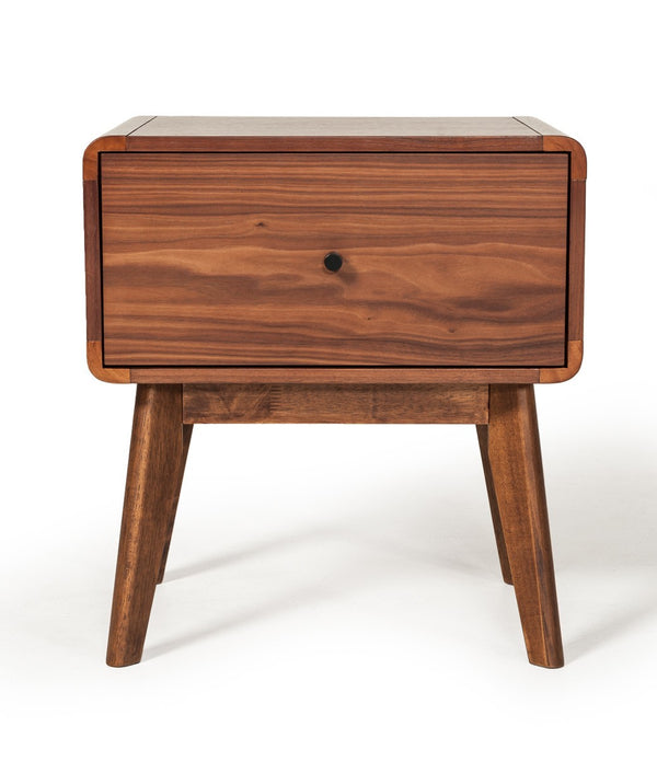 Modern Mid Century Walnut Nightstand with Single Drawer