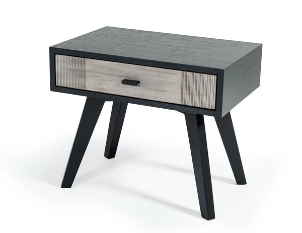 Black and Gray Contemporary Wooden Nightstand with Single Drawer