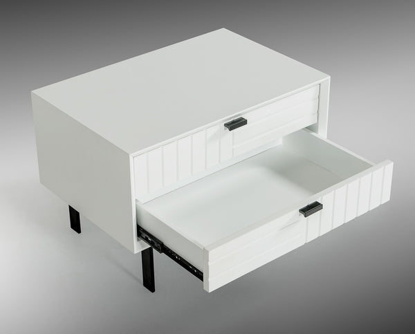 White Matte Contemporary Nightstand with Two Drawers