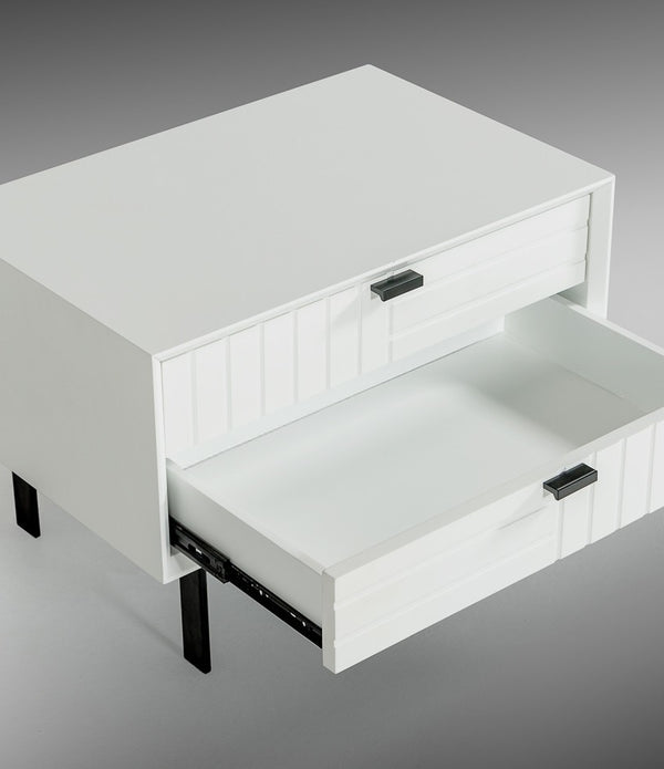 White Matte Contemporary Nightstand with Two Drawers