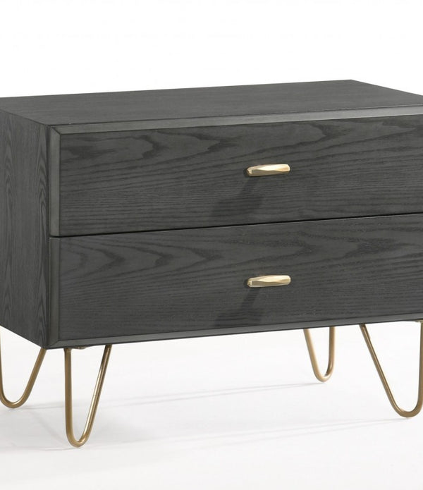 Contemporary Gray and Gold Nightstand with Two Drawers