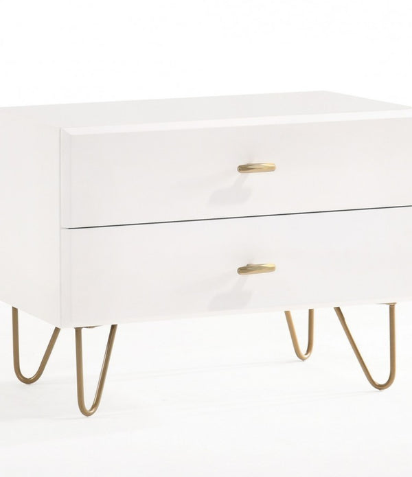 Contemporary White and Gold Nightstand with Two Drawers