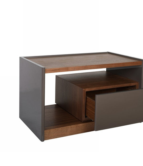 Modern Walnut Nightstand with Drawer Box and Shelf