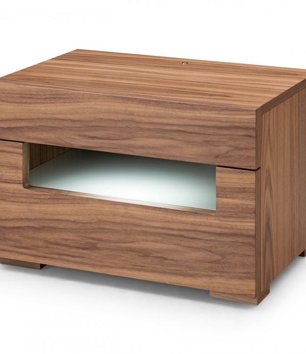 Dazzling contemporary LED Walnut Nightstand with Two Drawers