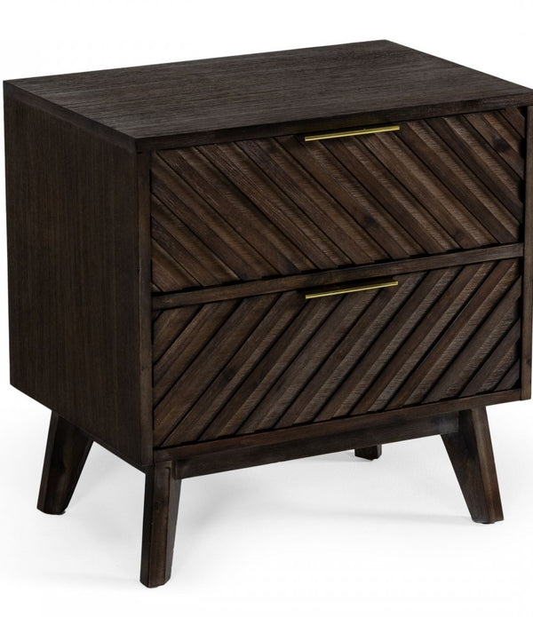 Classic Chevron Dark Brown Nightstand with Two Drawers