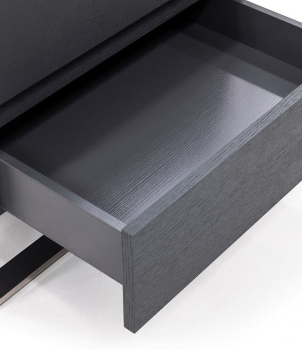 Modern Gray and Stainless Steel Nightstand With Two Drawers