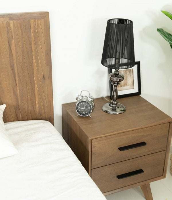 Natural Light Mocha Contemporary Nightstand with Two Drawers