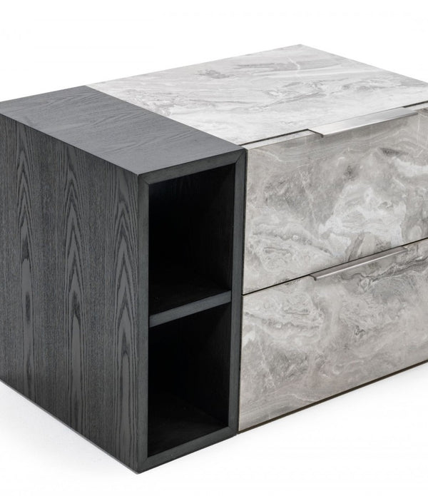 Contempo Gray Faux Marble and Gray Two Drawer Nightstand