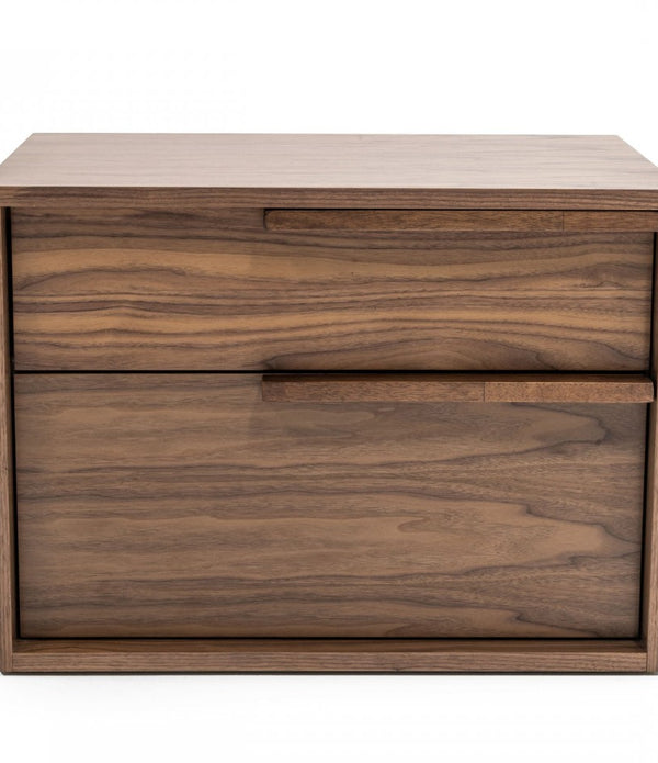 Modern Light Brown Walnut Nightstand with Two drawers