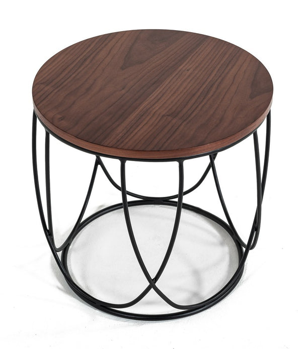 Modern Brown and Black Round Open Geo Base End Table